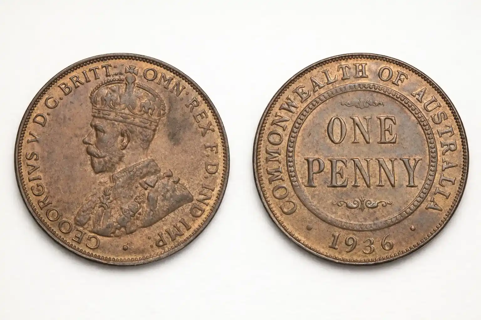 Obverse and reverse of a 1936 Australian penny.